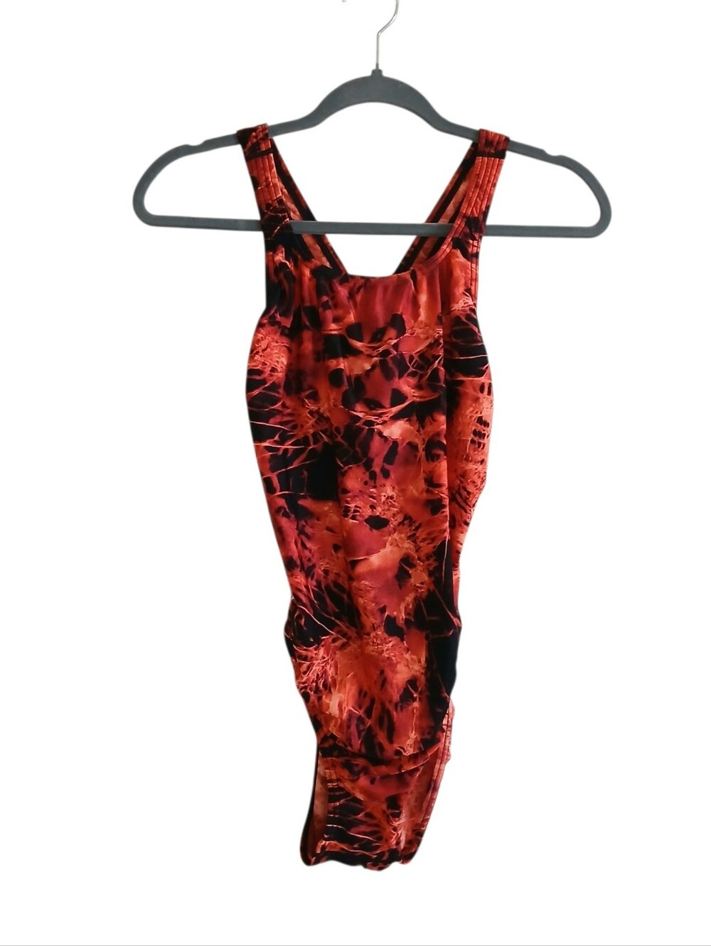 SPEEDO Racerback One Piece Sport Swimsuit Women's 12 Red Fire Logo Swimming